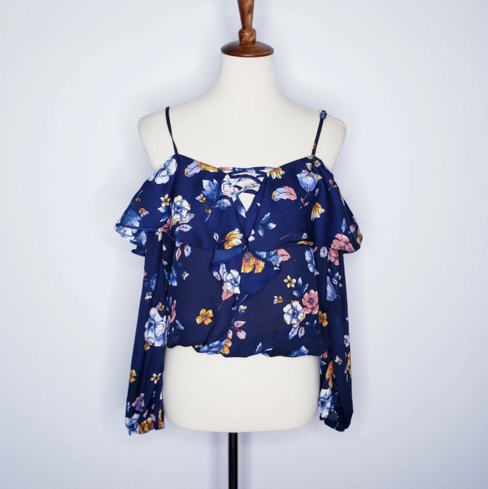 Liberty Love Dark Blue Floral Off-Shoulder Blouse